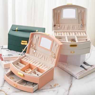 Multi-Layer with Lock Jewelry Box Ornament Storage Box Princess Children's Jewelry Box Ornament Drawer Storage Box