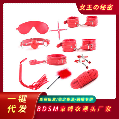 Sexy Bondage and Discipline Set 10 PCs Set Men and Women Adult Supplies Collar Handcuffs Footcuff Whip Mouth Ball SM Alternative