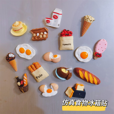 Simulation Food Poached Egg Refridgerator Magnets Bread Cone Ice Cream Magnetic Sticker Magnet Stereo Coffee Blackboard Paste