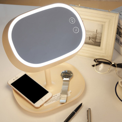 Dual-Purpose Led Table Lamp Makeup Mirror USB Charging Flip Bedside Dormitory Lamp Storage Makeup Mirror Cross-Border