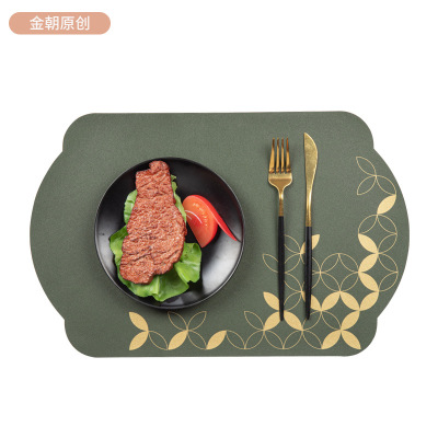 Creative 1.6mm New Chinese Placemat Leaf Pattern Washable Waterproof Oil-Proof Household PVC Leather Placemat Chinese Style