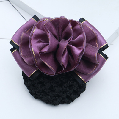 Hangsheng Professional Headdress Flower Korean Hairpin Hairnet Golden Edge Yarn Ribbon Stewardess Bank Hotel Waitress Nurse Hair Accessories