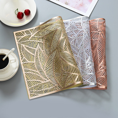 Gilding Placemat PVC Leaves Heat Proof Mat Creative Style Rectangle Western-Style Placemat Dining Table Cushion Teacup Mat
