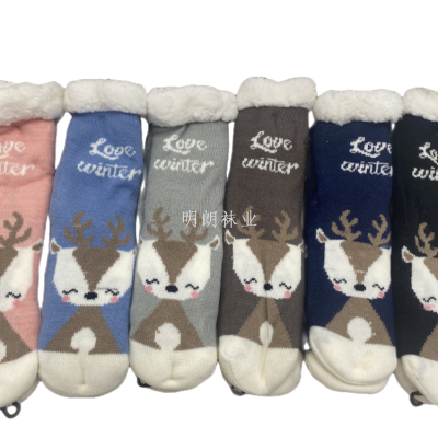 Women's Adult Straight Elk Christmas Indoor Room Socks Winter Thickened Non-Slip Factory Direct Sales South America Europe Best Selling