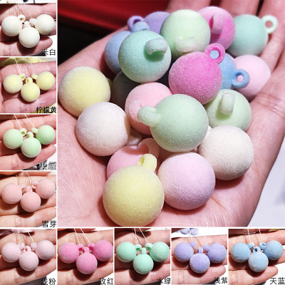 Tiktok Same Style 16mm Macaron Light Color Flocking Hanging Hole Beads Diy Hair Accessories Hair Rope Mobile Phone Charm Ornament Accessories