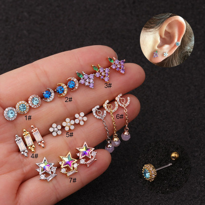 New Color Zircon Earrings Stainless Steel Ear Soft Bone Nail Cross-Border Hot Sale Piercing Jewelry