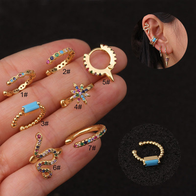 Foreign Trade Hot Sale Puncture Ear Rings Wholesale Fashion Personalized Ear Clip Color Zircon Non-Piercing Earrings for Women Ear Bone Ring