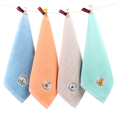 Kindergarten Embroidered Cotton Square Towel Thickened Baby Children's Face-Wiping Absorbent Square Towel Can Be Hung Absorbent Absorbent Handkerchief