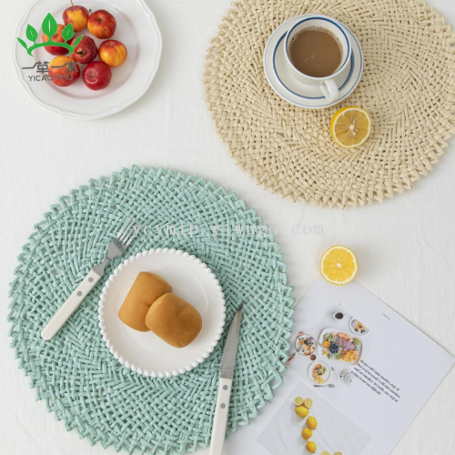 japanese style simple style paper woven placemat round direct supply home hotel dining table fashion woven heat proof mat