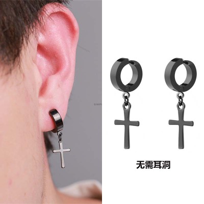 No Pierced Pendant Ear Clip Internet Hot Korean Style Cross Six-Pointed Star Pendant No Hole Ear Clip Personalized Earrings Pseudo Earrings