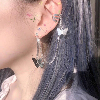 Elegant Butterfly Earrings Korean Style Japanese and Korean Ins Style Ear Studs Ear Clip Super Fairy Fashion New Earrings Female Personalized Cold Style