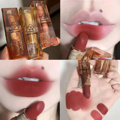 Cappuvini New Twilight Lipstick Velvet Matte Texture Brown Transparent Case White Cheap Lipstick