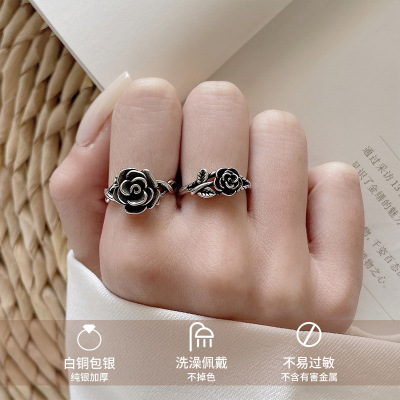 925 Silver Ring Non-Fading Thai Silver Vintage Open Ring Index Finger European and American Jewelry Niche Sterling Silver Ladies Little Finger Ring