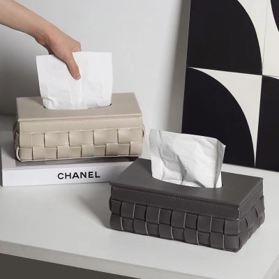 Leather Tissue Box Living Room High-End Affordable Luxury Table Decoration Creative Desktop Modern Simple Home Woven Paper Extraction Box