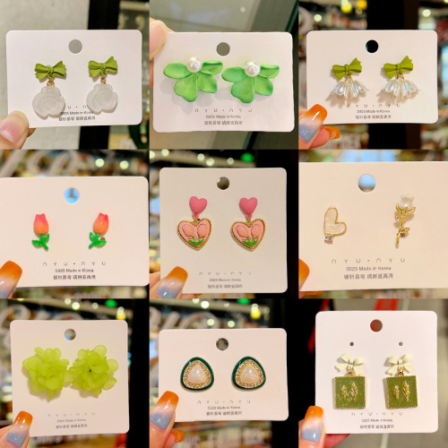 Summer New Green Flower Earrings Online Celebrity Tulip Stud Earrings Silver Needle High-Grade Ear Jewelry High Quality wholesale 