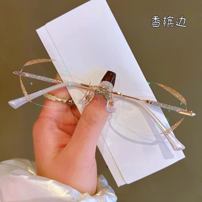 Thin and Glittering Anti-Blue Light Old Flower Mirror TikTok Same Style Men and Women Flower Mirror Frameless Glasses