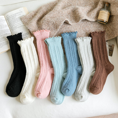 Socks 2022 Autumn New Japanese Style Instagram Socks  Wooden Ear Tube Socks  Knitted Curling Sweet Bunching Socks  Women Wholesale