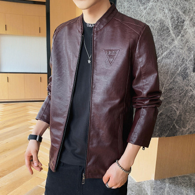 Men's Coat Leather Jacket Slim Fit Casual Youth Thin Spring and Autumn Clothing PU Leather Clothing Fashion Trendy Men's Wear Tops