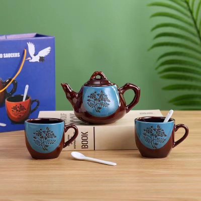 Hotel/Household One Pot 2 Cup Set Ceramic Gift Box Set Teapot Coffee Pot
