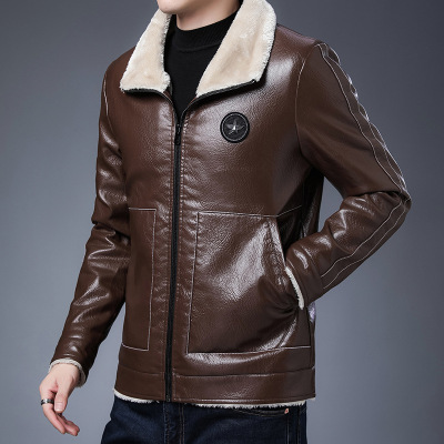 Biker's Leather Jacket Men's Winter 2022 New Fleece-Lined Thickened Fur Integrated Casual Men's Clothing Leather Jacket Coat