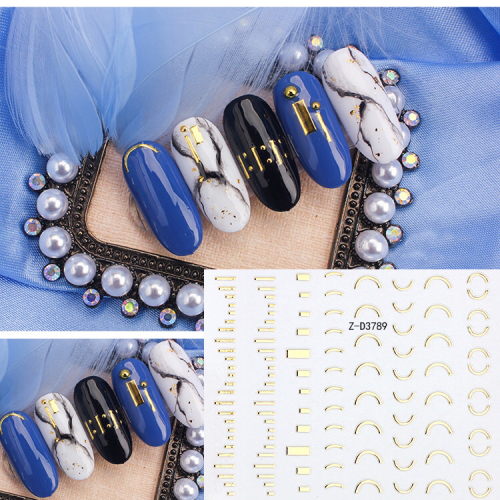 Three-Dimensional Gilding 3D Lines Horizontal Corrugated Stickers Nail Decals Stickers