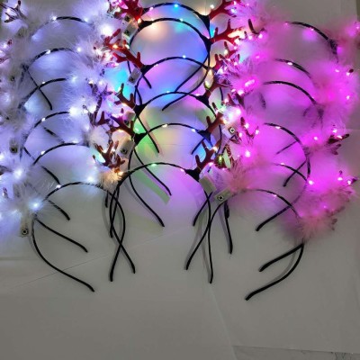 New Luminous Antler Hairband-Christmas Feather Antler Luminous Headband Concert Scenic Spot Glowing Headdress