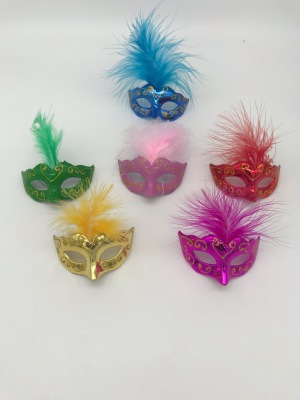 Doll Decorative Mask Mini Small Mask with Feather Small Mask Stage Decorative Mask
