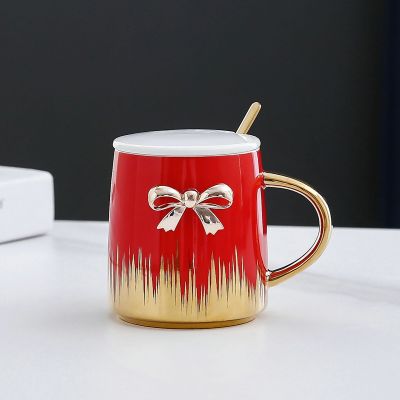 Gold-Plated Light Luxury Bow Ceramic Cup