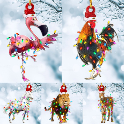 Cross-Border New Acrylic Rooster Deer Horse Flamingo Lion Pendant Holiday Decoration Christmas Decorations
