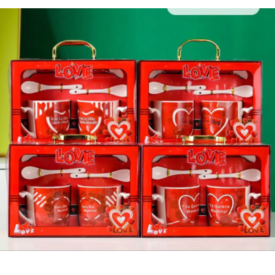 Heart Rose Gift Set Red Couple Cups Happy Marriage Cup Wedding Supplies