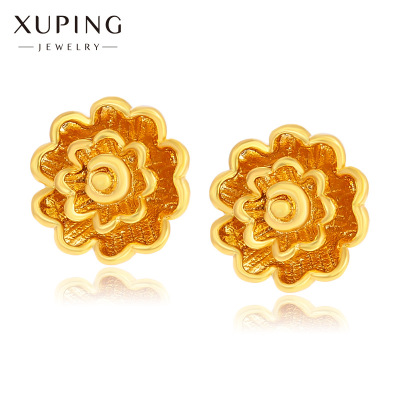Xuping Jewelry Imitation Gold Series Flower Stud Earrings Elegant Earrings Alloy Plated Gold Flower Earrings for Women