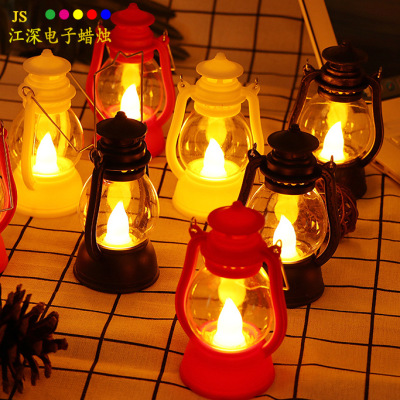 Led Retro Small Lantern Electric Candle Lamp Christmas Portable Lamp Decorative Lantern Festival Decoration Plastic Storm Lantern