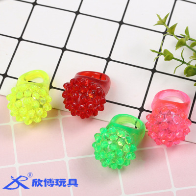 Factory Supply Wholesale Strawberry Soft Rubber Ring Finger Lights Led Strawberry Ring Children's Luminous Toys