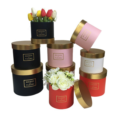 Spot round Flower Pot Flower Box Three-Piece Golden Stitching Flower Gift Box Birthday Gift Box