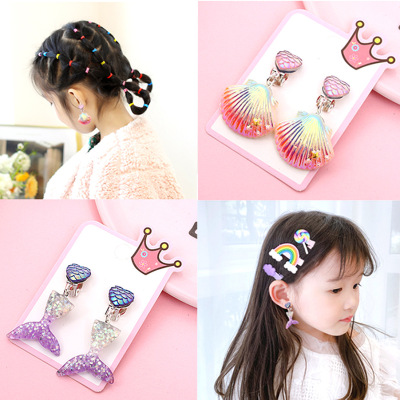 Ear Clip Ocean Style Gradient Color Cute Cartoon Princess Children's Baby Earrings Versatile Non-Pierced Earrings