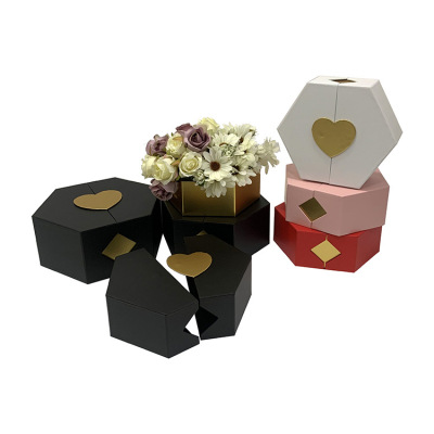 Spot Hexagonal Double Open High-End Flower Gift Box Packaging Gift Box Wedding Gift Box Hand Gift Box