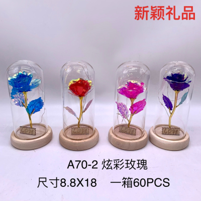 Factory Direct Sales Colorful Rose LED Light Glass Cover Ornaments 520 Valentine's Day Christmas Holiday Gift