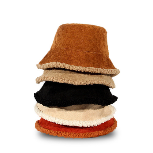 autumn and winter new hat female korean style corduroy fisherman hat warm thickened bucket hat double-sided berber fleece basin hat