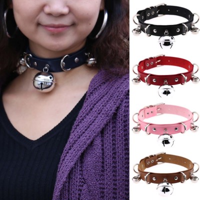 Eye-Catching Sexy PU Leather Collar Foreign Trade Popular Style Unique Bell Necklace and Neckband Clavicle Necklace