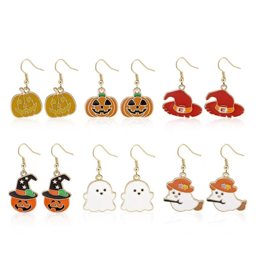 European and American Fashion Minimalist Trendy Cool Personality Cross-Border Halloween Funny Metal Alloy Earrings Pumpkin Head Halloween Day Earrings