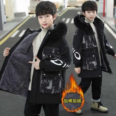 Children's Boys Winter Clothing down Cotton New Boy Jacket Children and Teens Cotton-Padded Jacket Mid-Length Children's Thickened Cotton-Padded Coat