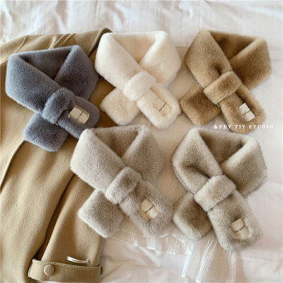 Style Fashion All-Match Solid Color Imitate Rex Rabbit Fur Scarf Imitation Fur Cross Plush Warm Scarf Student Female