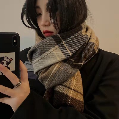 Plaid Scarf for Women Autumn and Winter Korean Style Versatile Japanese Style Long Keeping Warm Dual-Purpose Shawl