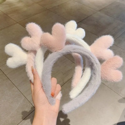 Korean Deer Headband Plush Cute Face Wash Headband Makeup Mask Online Influencer Cute Hair Fixer Headband Headdress