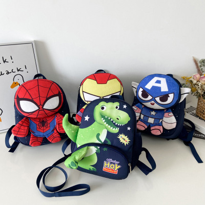 3D Little Dinosaur Children's Bags Kindergarten Preschool Children Male Cartoon Spider-Man Backpack Schoolbag