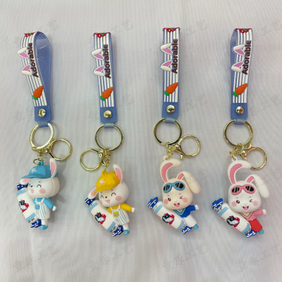 Cartoon White Rabbit Sugar Rabbit Keychain Pendant Cars And Bags Doll Key Ring Pendants