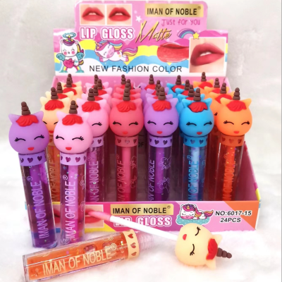 Iman of Noble Brand Cross-Border Classic New Product Cartoon Head Color Changing Lip Gloss Unicorn Horse Fruit Flavor