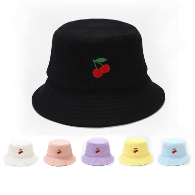 Cherry Embroidery Pattern Bucket Hat Spring and Summer Outdoor All-Matching Sun Hat Couple Bucket Hat