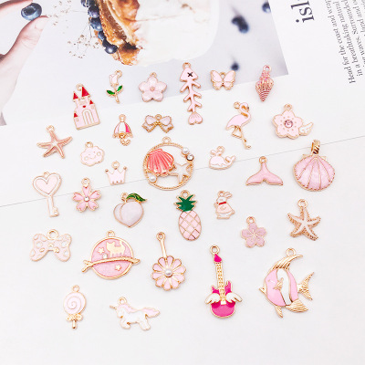 1 Pink Shell Mermaid Flower Rabbit Alloy Drop Oil Pendant Simple Jewelry Material Factory Wholesale