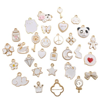 Mix 30 White Alloy Drip Pendants Gingerbread Man Lollipop Panda Bow Jewelry Accessories Earring Pendant